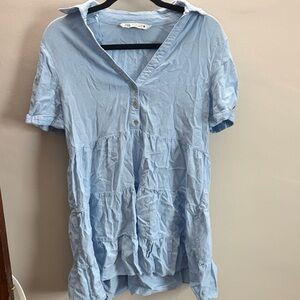 Zara Sky Blue Tiered Button-Up Dress